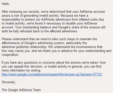 google adsense account disabled email